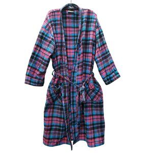The Vermont Flannel Co. Robe, 100% Cotton, Women's OS, Blue Pink Black Plaid